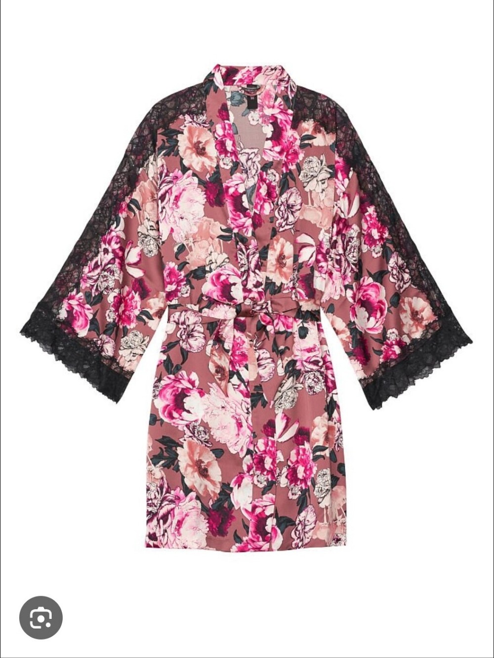 Victoria's Secret Floral Print Robe with Black Lace Trim. Size S/XS - Picture 1 of 6